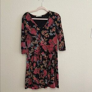 Peruvian Connection Black and Pink Faux Wrap Dress